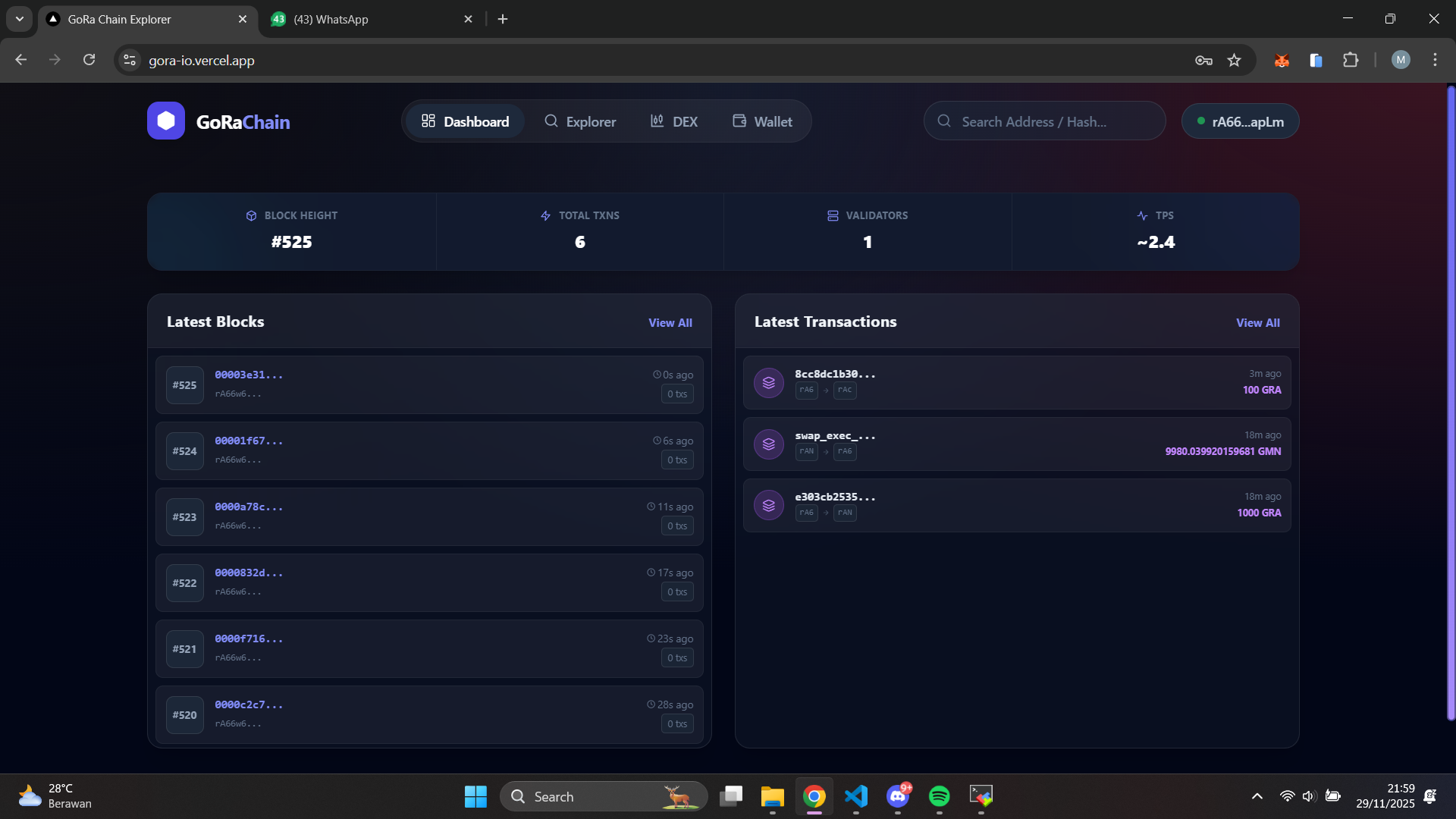 Screenshot of Gora Blockchain