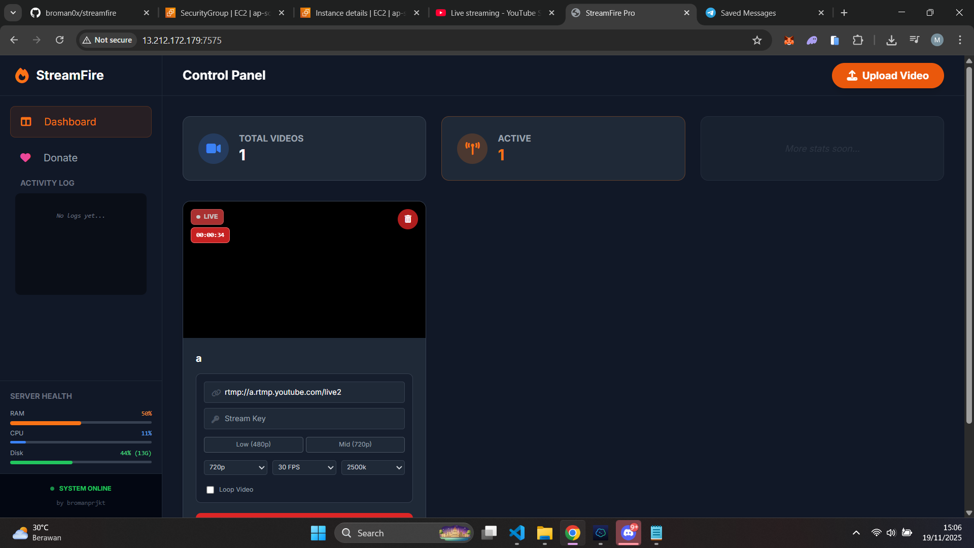 Screenshot of StreamFire